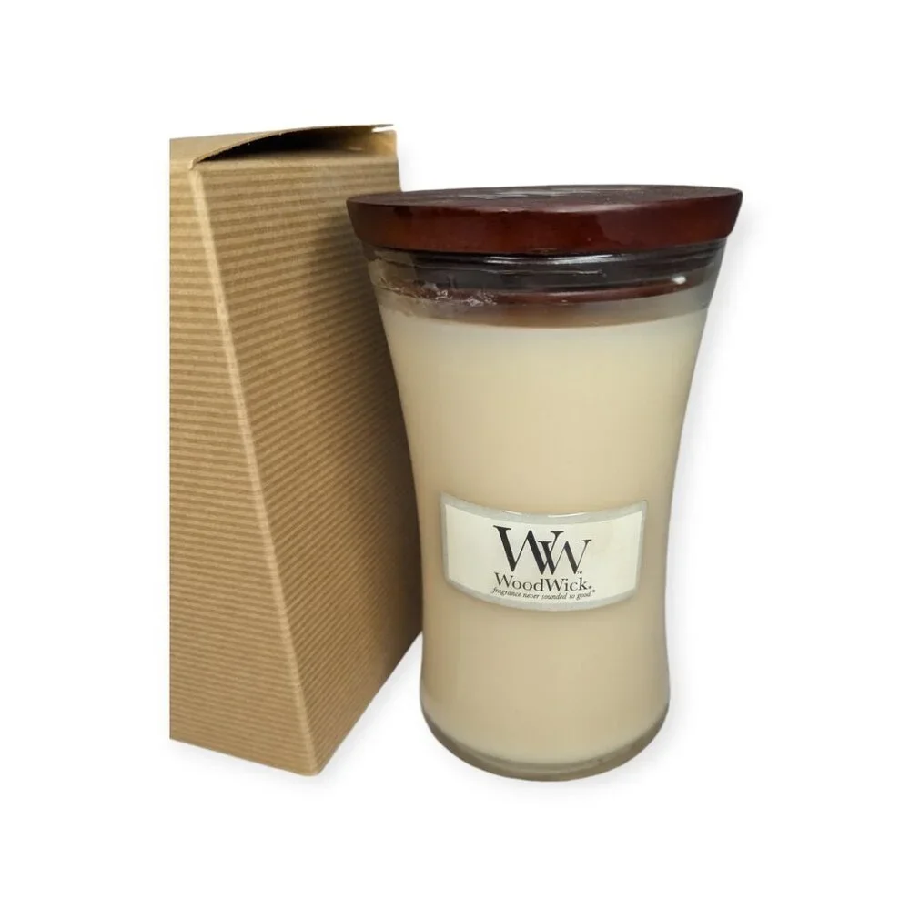 WoodWick Large 22 oz Candle- Vanilla Bean Burn Time 150 Hours Never Used NIB